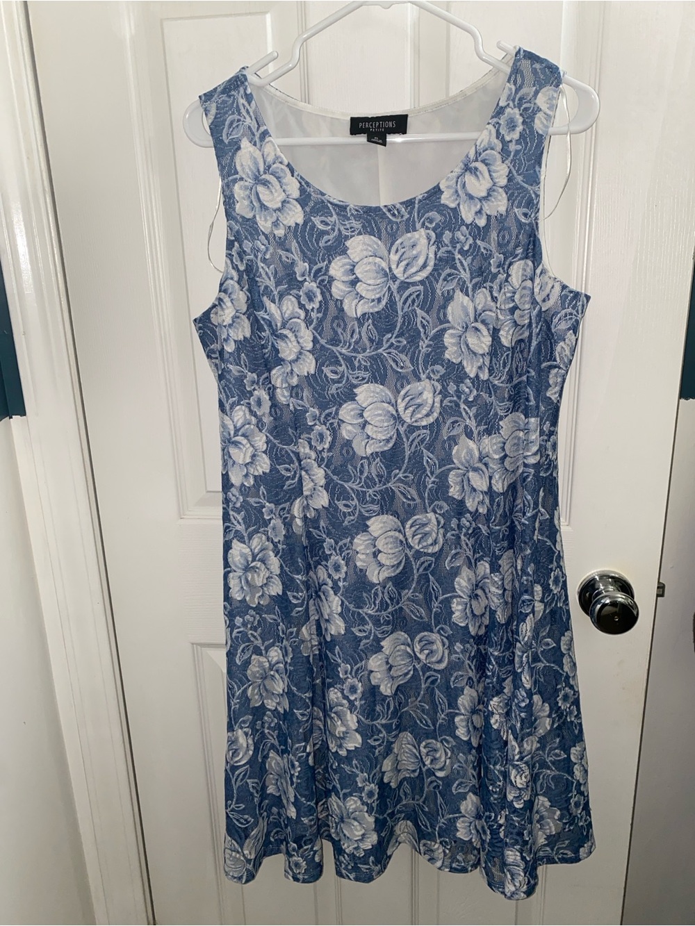 Perceptions Blue and White Floral Scoop Neck Sundress